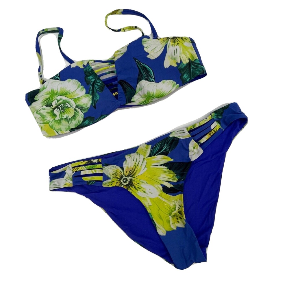Unbranded Womens Bikini Top and‎ Bottom Reversible Blue Floral Large